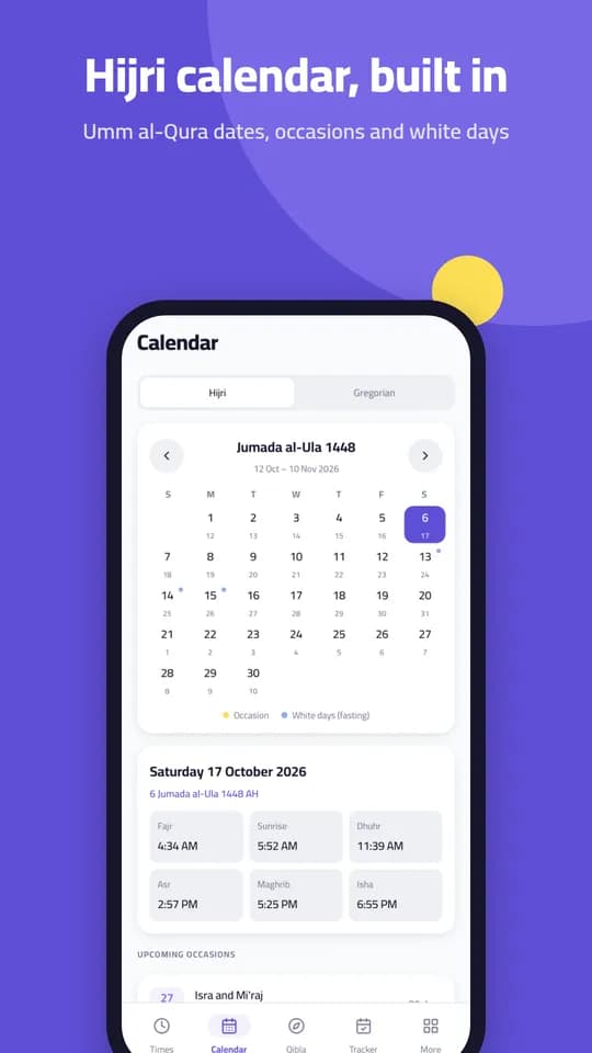 In Time Prayer: Hijri calendar with Islamic occasions