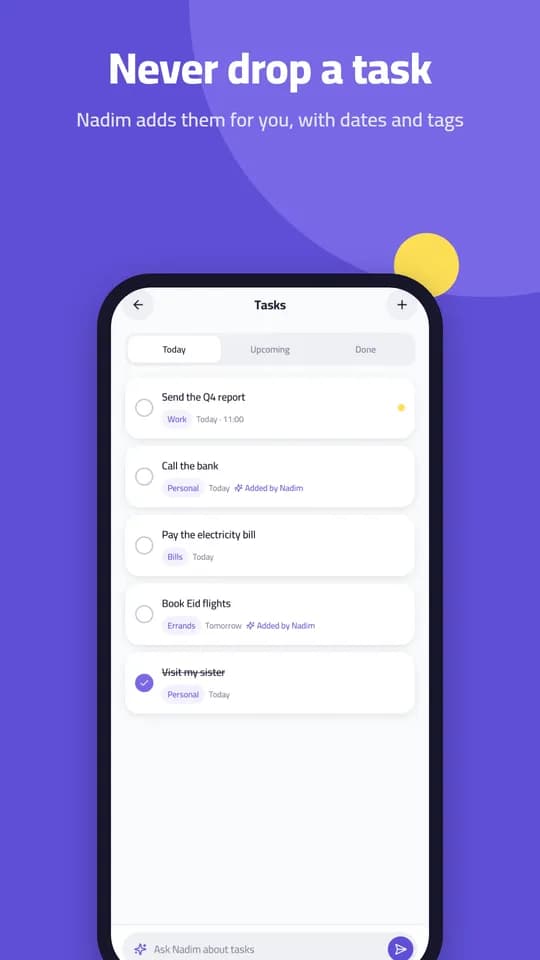 Nadim: Task list with due dates and tags